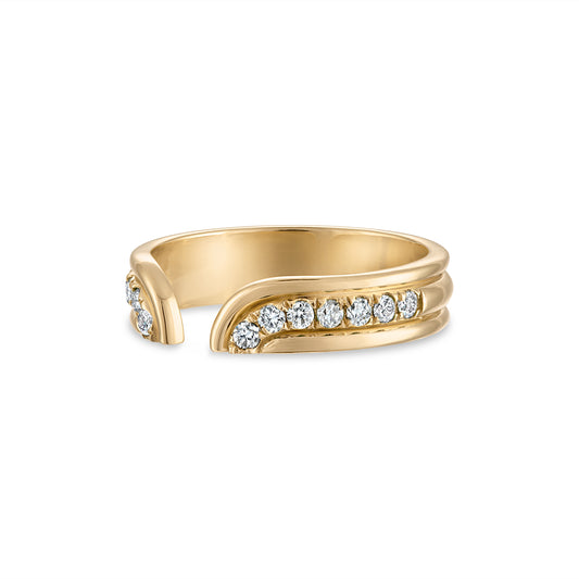 Open style 14k gold band with natural diamond pave