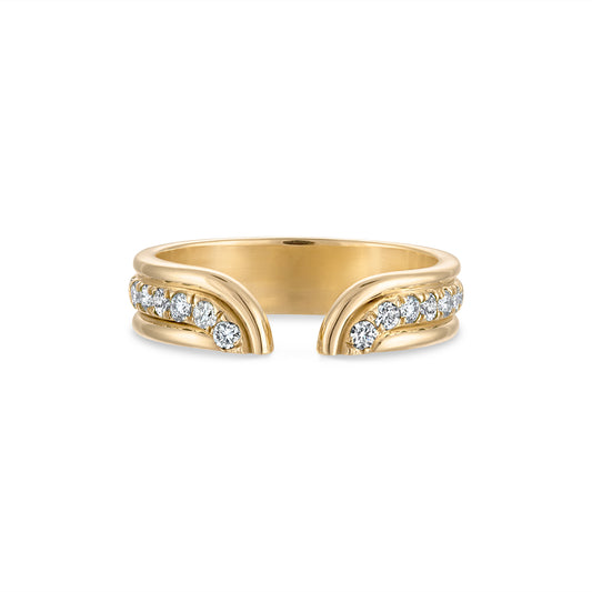 Open style 14k gold band with natural diamond pave