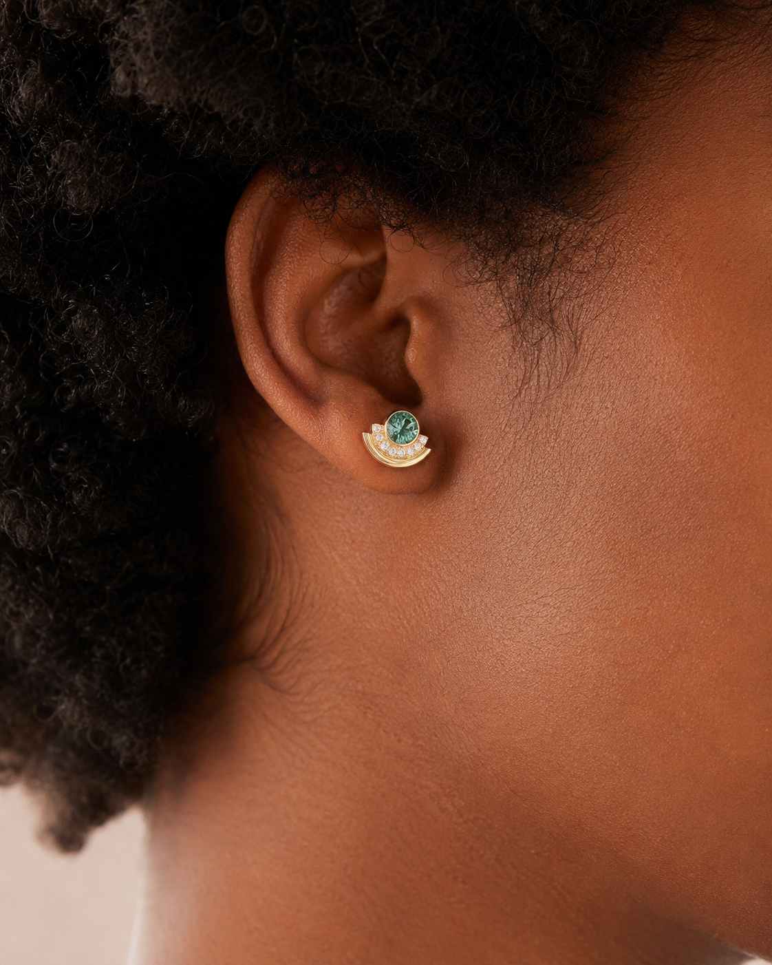 Arc Studs - Green Tourmaline