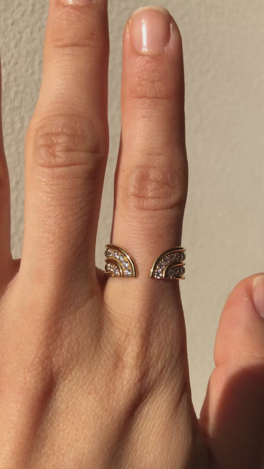 Open style wide 14k gold band with two rows of natural diamond pave