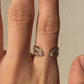 Open style wide 14k gold band with two rows of natural diamond pave 