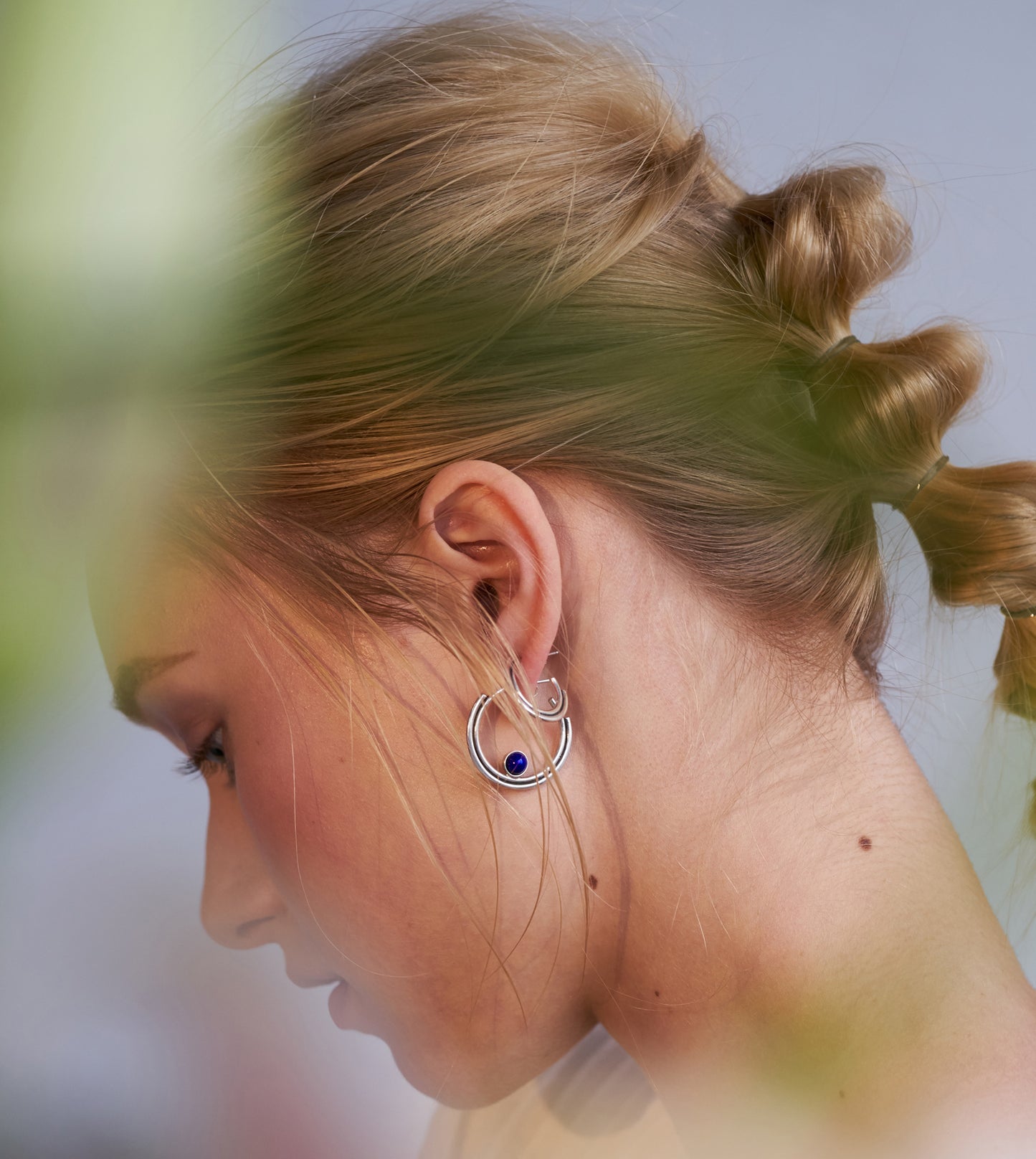 Sterling Silver Arc Hoops with stone